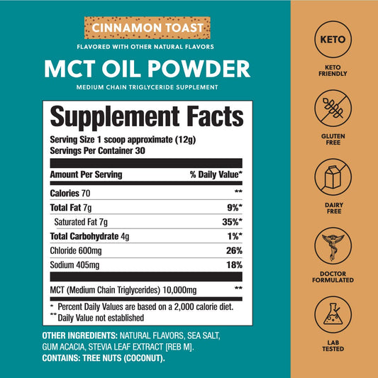 Perfect Keto 7G Mct Oil Powder, Medium Chain Triglycerides Supplement, Non Dairy Coffee Creamer For Keto Diet, Ketogenic Mct Oil Mix For Coffee, Smoothie, Protein Shakes, Cinnamon Toast, 30 Servings