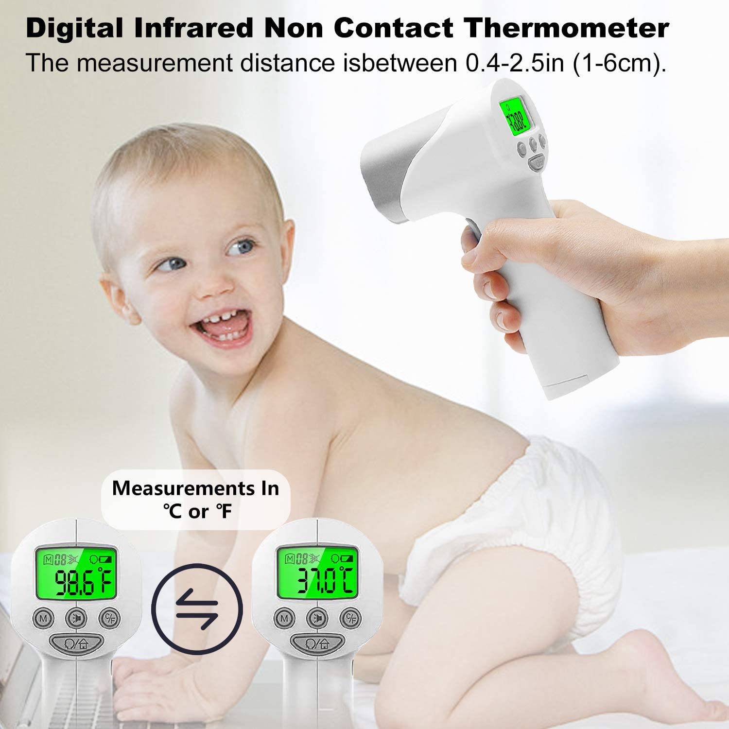 Medical Grade Heavy Duty Touchless Infrared Forehead Thermometer, for Adults & Baby Thermometer Gun, Instant Results : Baby