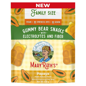 Maryruth'S Sugar Candy Gummy Bears Snacks | Delicious With Electrolytes And Fiber | Made With Cane Sugar | Papaya | Vegan | Gluten Free | Non-Gmo | Family Size | 240 Grams | 0.52 Pounds | 8 Pieces