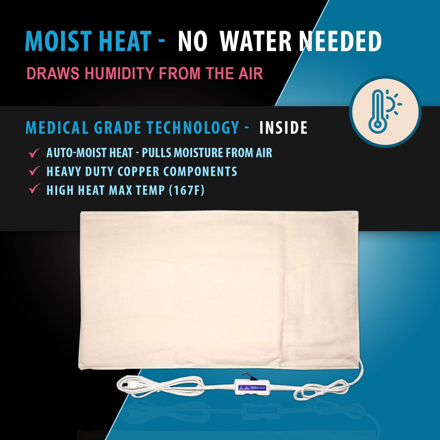 Medical Grade Heating Pad With Auto Moist Heat By Thermotech, High Heat Heating Pad For Back Pain And Cramps - Xl King Analogue - 26" By 14" - With Manual Clicker Controller : Health & Household