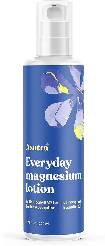 ASUTRA Everyday Magnesium Lotion with OptiMSM, 6.76 Fl Oz | Rapid Absorption | Supports Healthy Joints and Muscles | Vitamins A and E, shea Butter for Soft, Smooth Skin | Lemongrass Essential Oil