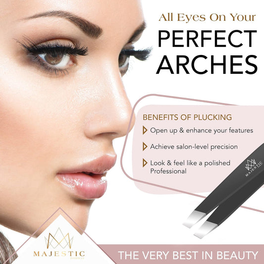 Tweezers Set 4-Piece-Stainless Steel Slant Tip + Sharp Pointed Eyebrow Tweezer Set-Precision Facial Hair Removal,Eyebrow Hair,Splinter,Blackhead,Ingrown Hair/Tick Remover-Ends Meet Perfect