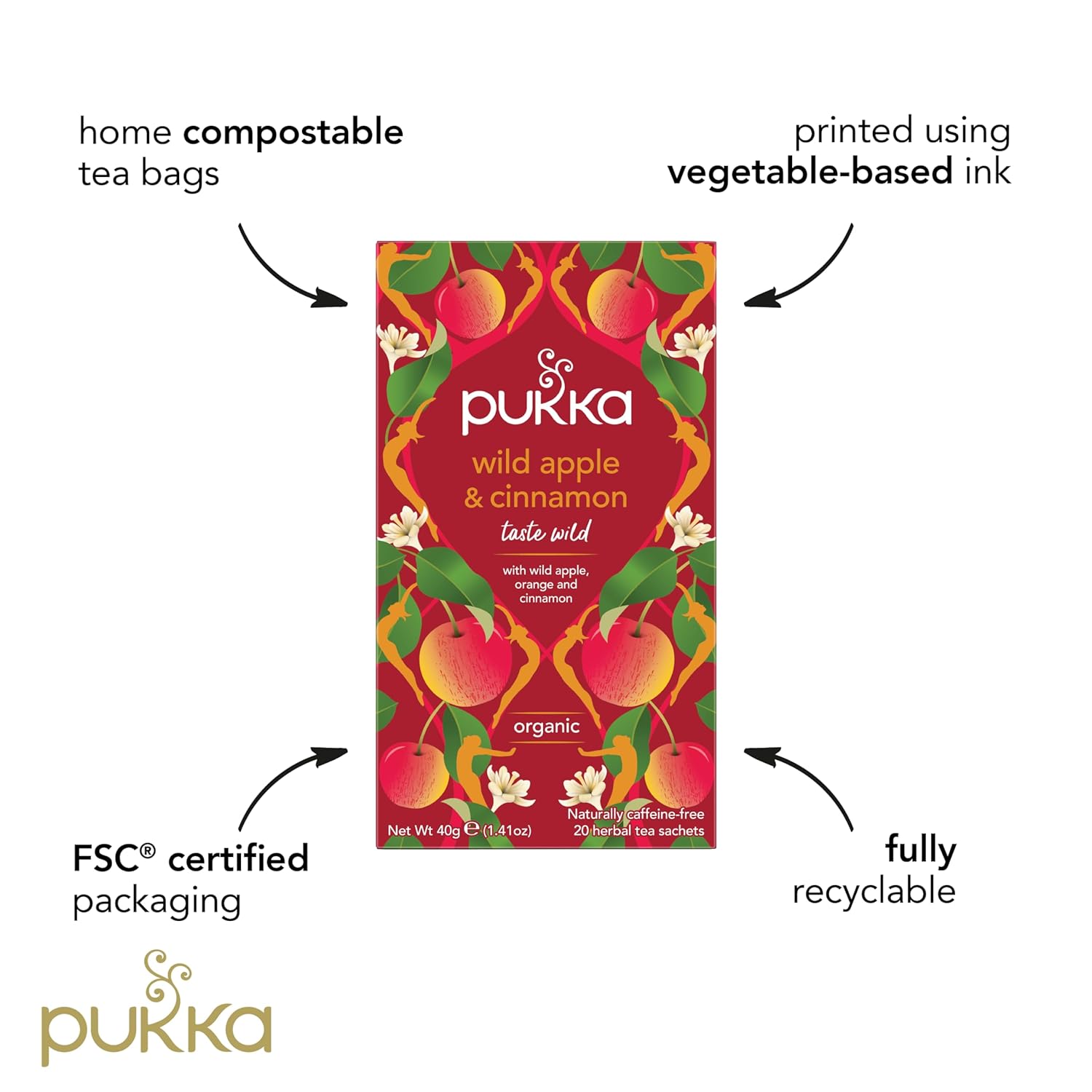 Pukka - Wild Apple & Cinnamon With Ginger Tea - 40G (Case Of 4)