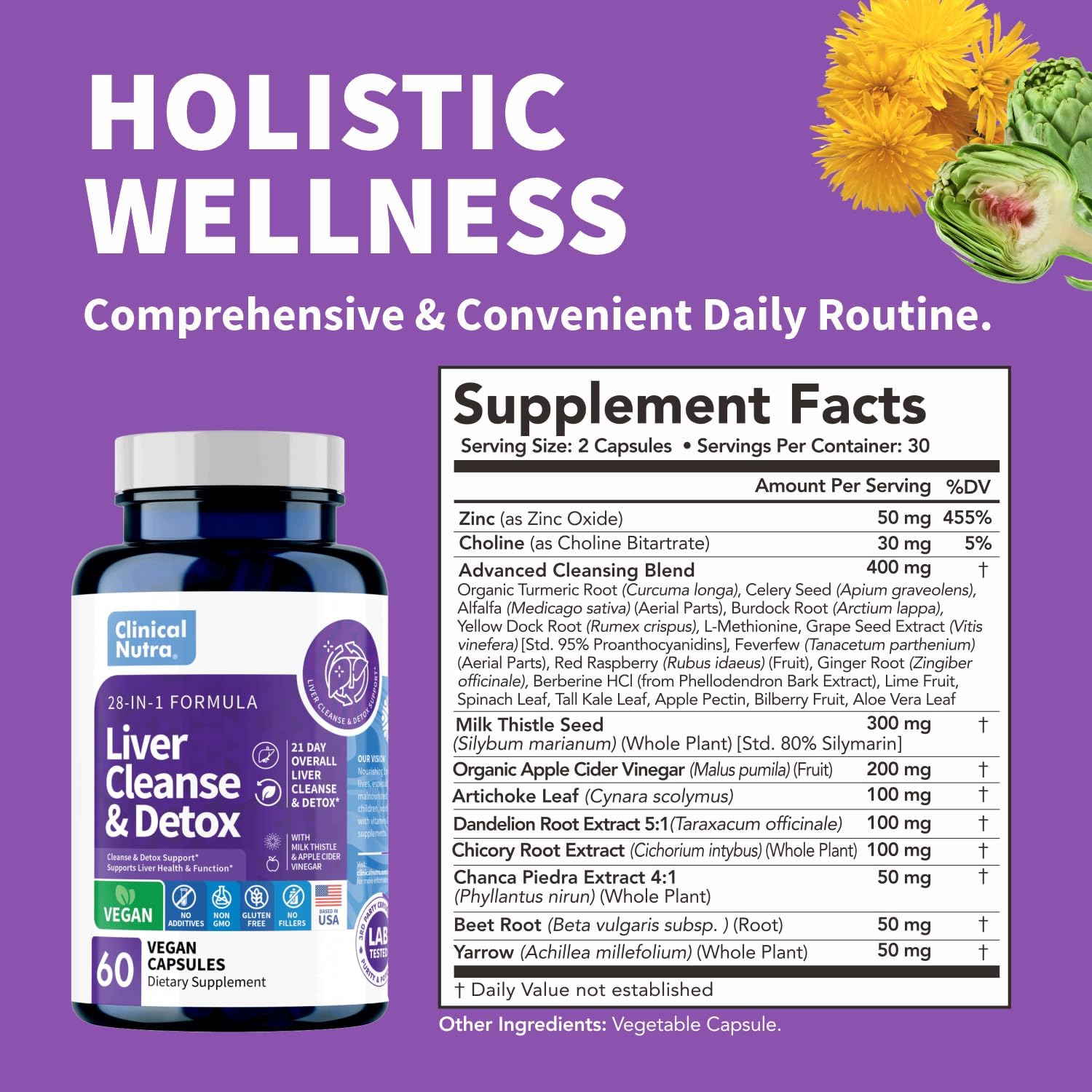 28-in-1 Liver Cleanse with Milk Thistle, Artichoke & Apple Cider Vinegar - Liver Cleanse Detox & Repair Heath Formula Liver Support Supplement 60 Vegan Capsules : Health & Household