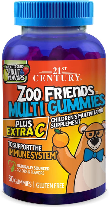 21St Century Zoo Friends Multi Gummies Plus Extra C, Fruit Flavors , 60 Count