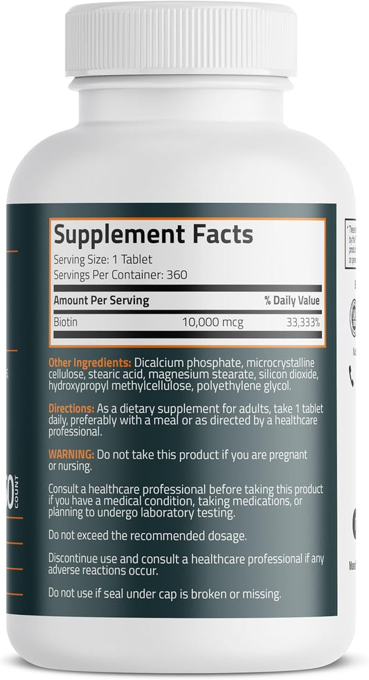 Bronson Biotin 10,000 Mcg Supports Healthy Hair, Skin & Nails & Energy Production - High Potency Beauty Support - Non-Gmo