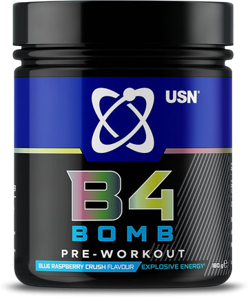 Usn B4 Bomb Energy Drink Powder, Blue Raspberry - 180G, With Vitamin B12 & B6, Creatine, Caffeine & Zynamite For Stamina & Explosive Energy, Glucose Free, No Added Sugar, Quality Dietary Supplement