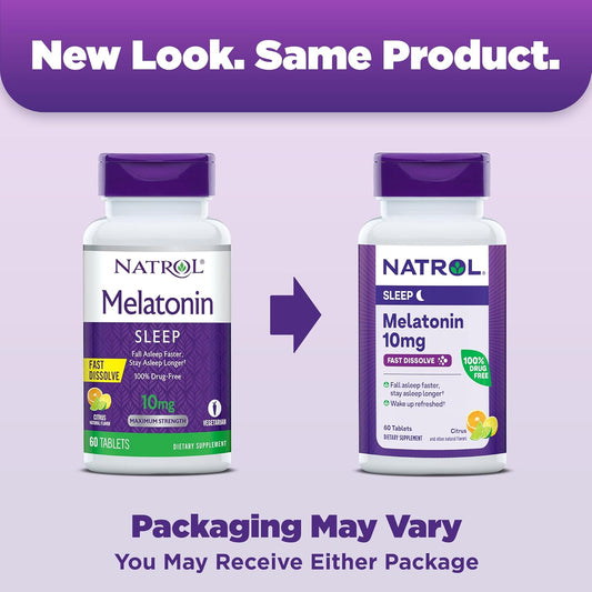 Natrol Fast Dissolve Melatonin 10 Mg, Dietary Supplement For Restful Sleep, Fast-Dissolve Tablets For Adults, 60 Citrus-Flavored Melatonin Tablets, 60 Day Supply
