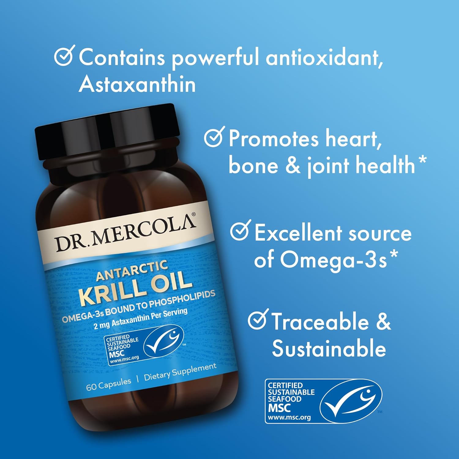 Dr. Mercola Antarctic Krill Oil, 30 Servings (60 Capsules), Dietary Su
