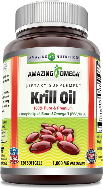 Amazing Omega Krill Oil With Omega 3S Epa, Dha, Phospholipids And Astaxanthin 1000 Mg Per Serving 120 Softgels Supplement | Non-Gmo | Gluten Free