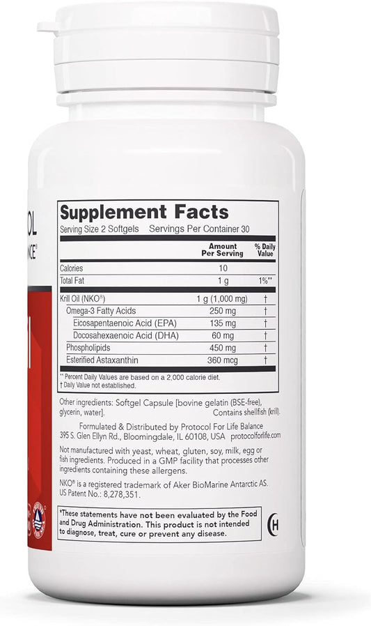 Protocol Krill Oil 500mg - Krill Oil Supplement - DHA & EPA - with Astaxanthin - Supports Heart, Brain, Joints* - Non-GMO & Halal - 60 Softgels