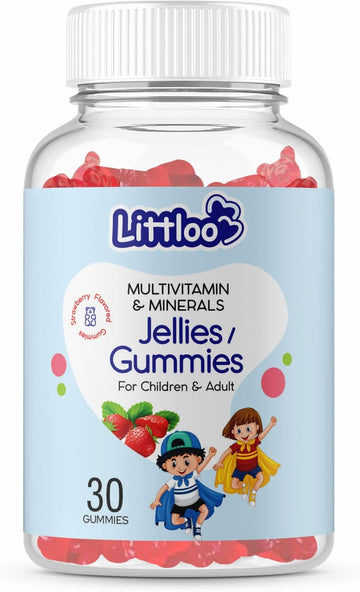 Littloo Multivitamin Gummies For Kids | Essential Daily Nutrition For Growing Minds | 30 Strawberry Flavoured Gummies For Improved Energy And Immunity - Pack Of 1