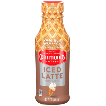 Community Coffee Vanilla Waffle Cone Iced Latte Ready To Drink, 13.7 Ounce Bottle