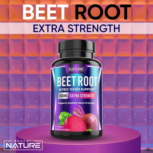 Beetroot Supplement Capsules For Nitric Oxide Booster - Rich In Nitrates - Organic Beet Root For Natural Energy & Peformance - 60 Capsules