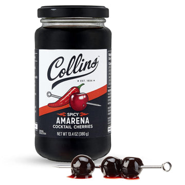Collins Spicy Amarena Cherries In Syrup, Black Cherries For Old Fashioned Or Manhattan, Cocktail Cherries, Garnish For Cocktails Or Desserts,13.4Oz