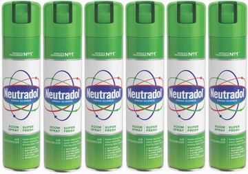 Neutradol Room Spray, Fast Acting Aerosol, Air Freshener For Home & Office, Odour Eliminator, Multipack Of 6 X 300Ml (Super Fresh)