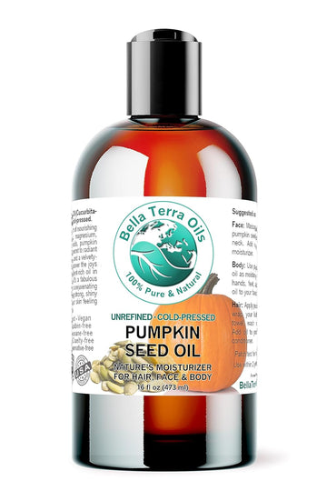 Bella Terra Oils - Organic Pumpkin Seed Oil 16 oz - Cold-Pressed Majesty, Unveiling Rich Folate, Tryptophan & B-Vitamins, Impeccable Elixir for Skin's Vitality
