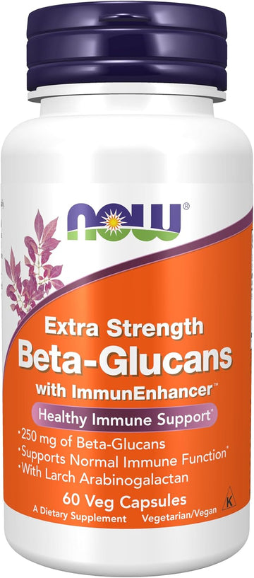 Now Foods Supplements, Beta-Glucans With Immunenhancer™ With Larch Arabinogalactan, Extra Strength, 60 Veg Capsules