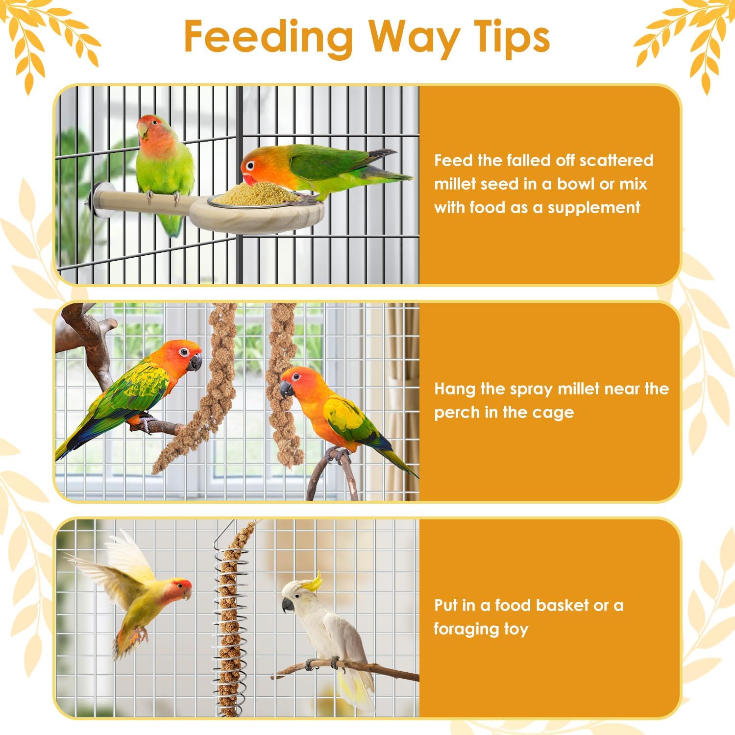 KATUMO Bird Millet Treats, 1.1LB / 500g Natural Healthy Parrot Millet Spray Cockatiel Treats for Parakeet Budgie Finch Conure Pigeon Lovebird Hamster : Pet Supplies