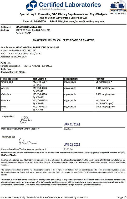 Maac10 Ursolic Acid 300Mg - Sourced From Rosemary Extract, Ampk & Sirtuin Activator - Third-Party Lab Tested