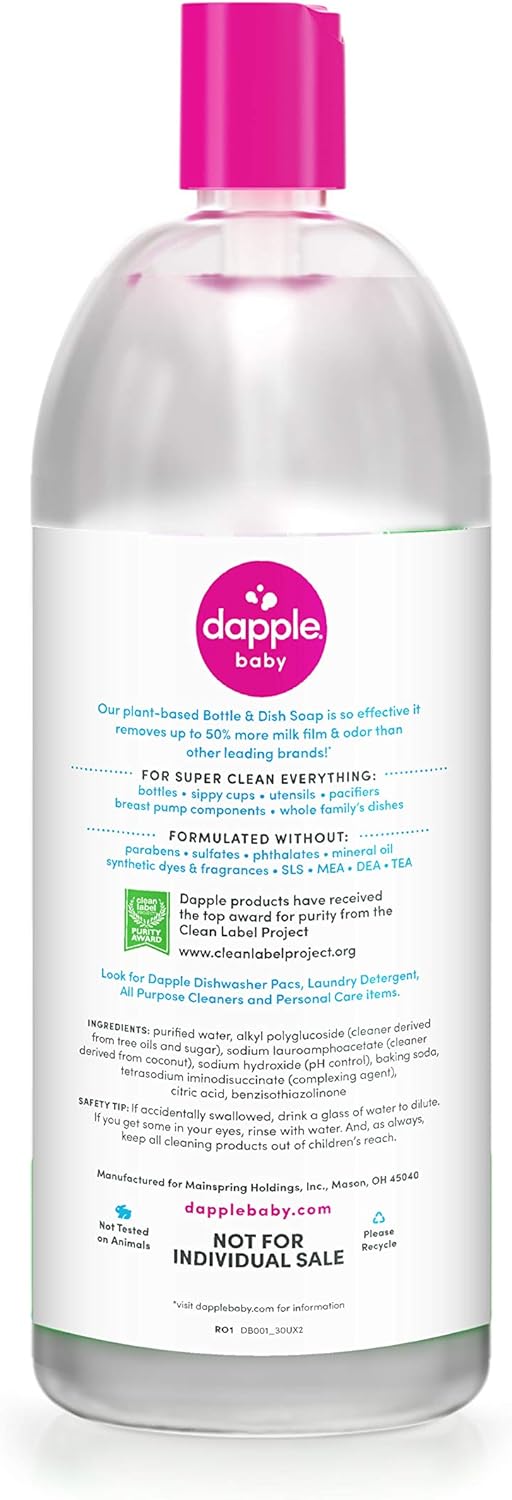 Dapple Baby Bottle Soap & Dish Soap Refill Baby, Fragrance Free, Plant Based Dish Liquid For Dishes & Baby Bottles - Hypoallergenic Soap, Liquid Soap Refill, 30 Fl Oz (Pack Of 2)