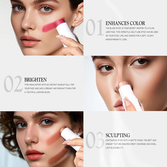 Bayfree 3 Pcs Makeup Cream Contour Stick Set, Highlighter Stick & Bronzer Stick & Blush Stick, Long Lasting, Natural Face Contour, Dewy & Matte Finish, Multi Stick Trio For All Skin : Beauty & Personal Care