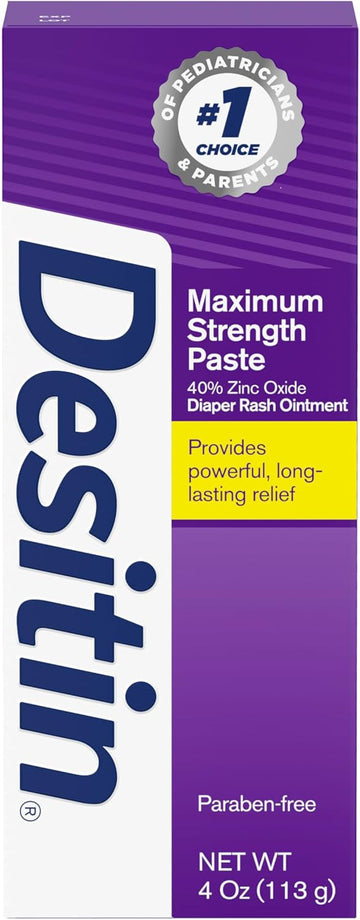 Desitin Maximum Strength Baby Diaper Rash Cream With 40% Zinc Oxide For Treatment, Relief & Prevention, Hypoallergenic, Phthalate- & Paraben-Free Paste, 4 Oz