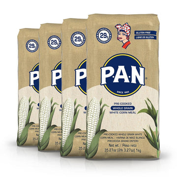 P.A.N. Whole Grain White Corn Meal – Pre-Cooked Gluten Free And Kosher Flour For Arepas (2.2 Lb/Pack Of 4)