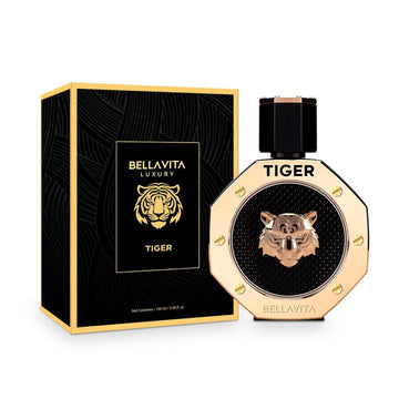Bellavita Luxury Tiger Perfume For Men (3.38 Fl.Oz) | Amber Oud, Patchouli, Bergamot, Lavender & Agarwood | Premium Lasting Men'S Fragrances | Eau De Parfum Gift For Men | Woody & Smooth Mens Purfume