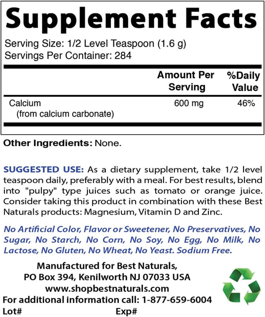 Best Naturals Calcium Carbonate Powder 1 Pound - Food Grade (16 Oz (Pack Of 1))