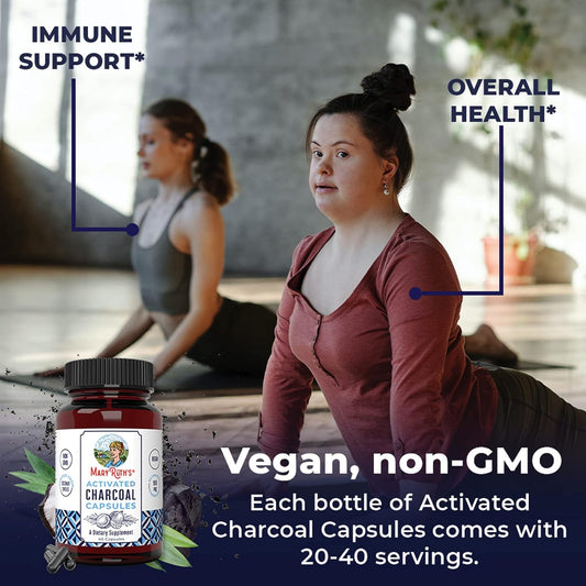 Maryruth Organics Activated Charcoal Capsules | Supplement For Natural Detoxification | Alleviates Gas | Derived From Coconut Shells | Vegan | Non-Gmo | Gluten Free | 40 Count