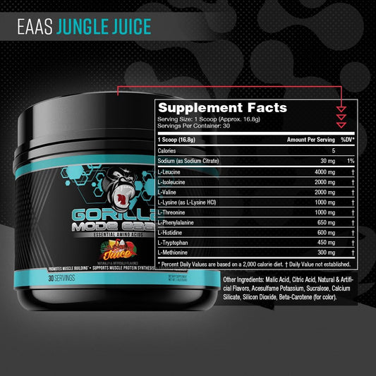 Gorilla Mind Essential Amino Acids To Support Muscle Building, Enhanced Recovery, And Protein Synthesis,Use Before, During, Or After Your Workout, 453 Grams (Jungle Juice)