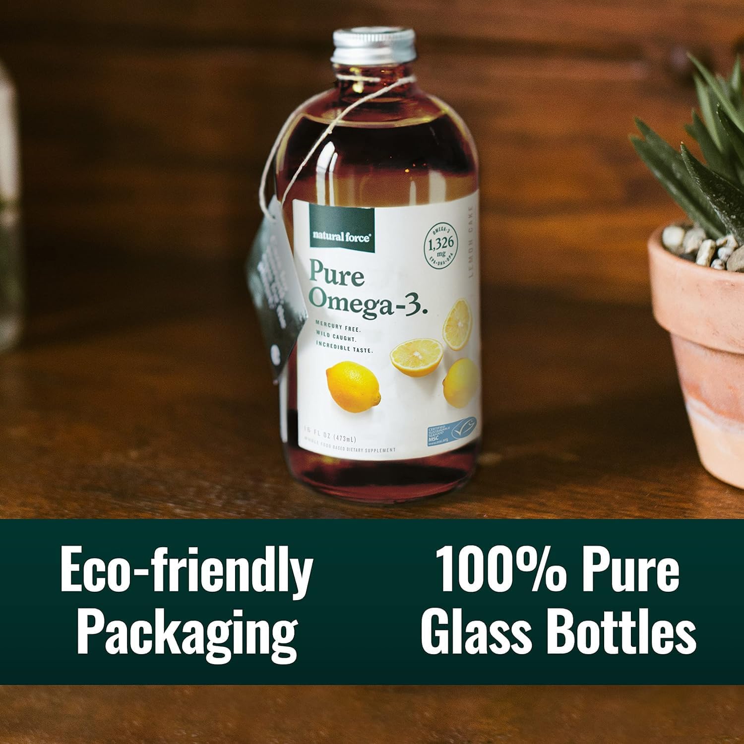 Natural Force Pure Omega 3 - Liquid Fish Oil - Delicious Lemon Cake Flavor - Mercury Free, Wild Caught, Lab Tested - 1,326 mg Triglyceride EPA, DHA, & DPA - 16 Oz Glass Bottle : Health & Household