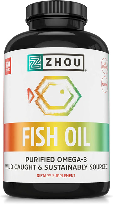Zhou Nutrition Fish Oil, Max Strength Omega 3 Fish Oil, 1250 mg with E