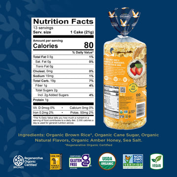 Lundberg Rice Cakes, Organic Honey Nut, 6-Pack – Regenerative Organic Certified Rice Cakes, Healthy Snacks, Gluten-Free & Vegan, 9.6 Oz Ea