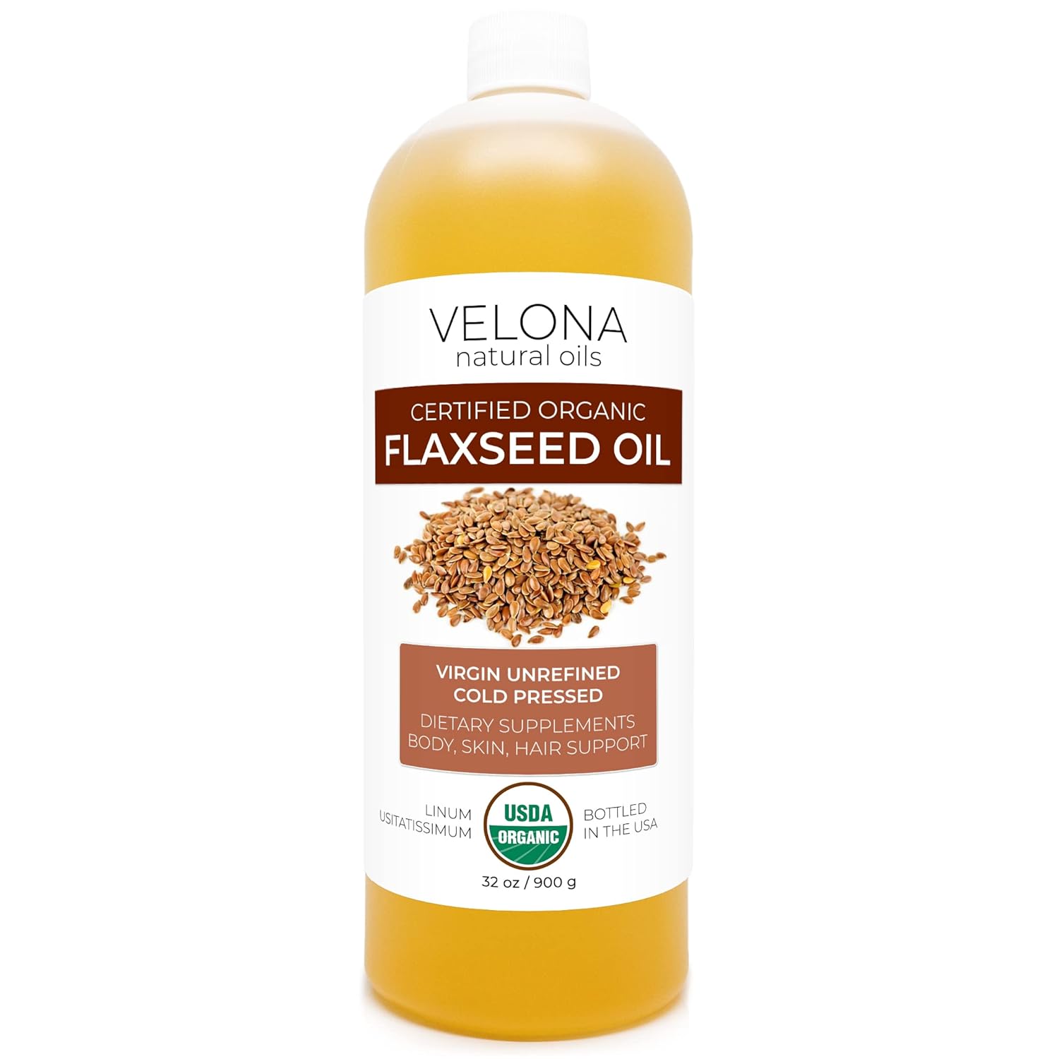 velona USDA Certified Organic Flaxseed Oil - 32 oz | 100% Pure and Natural Carrier Oil | Unrefined, Cold Pressed | Hair Growth, Body, Face & Skin Care | Use Today - Enjoy Results… : Grocery & Gourmet Food