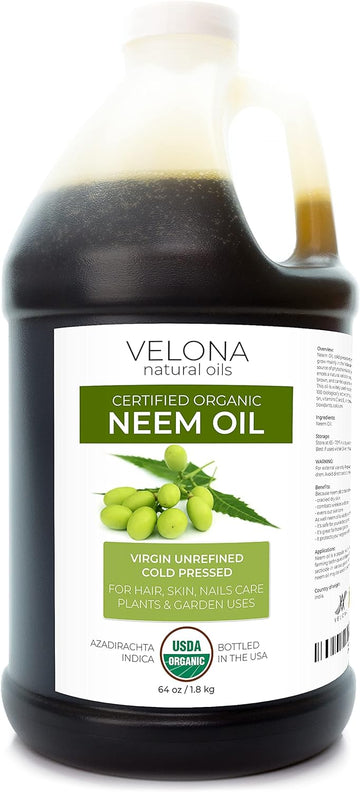 Velona Neem Oil USDA Certified Organic - 64 oz | 100% Pure and Natural Carrier Oil | Virgin, Unrefined, Cold Pressed