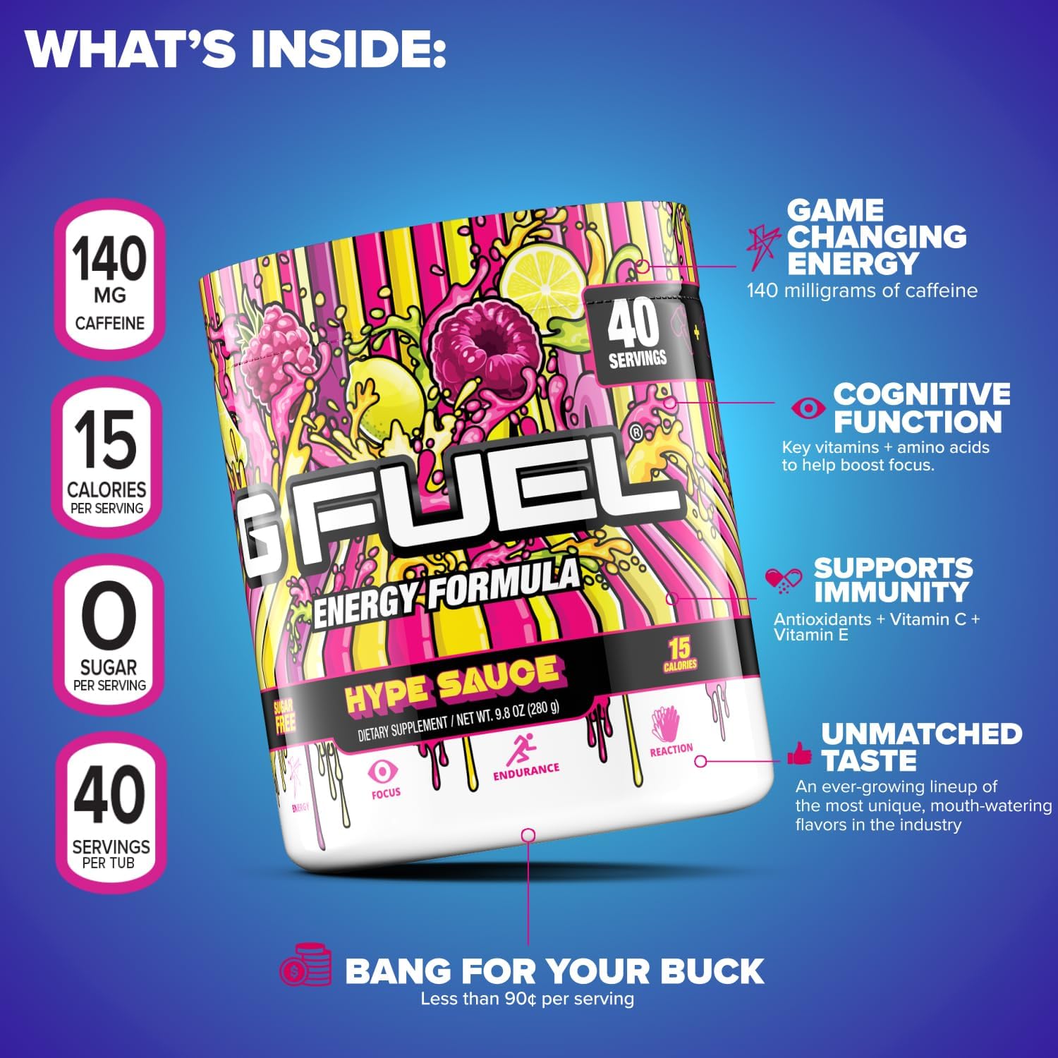 G fuel Hype Sauce Energy Powder, Sugar Free, Clean Caffeine Focus Supp