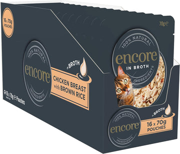 Encore 100 Percent Natural Cat Food, Pouch Chicken & Brown Rice In Broth 70G (16 X 70G Pouches)Encp8001