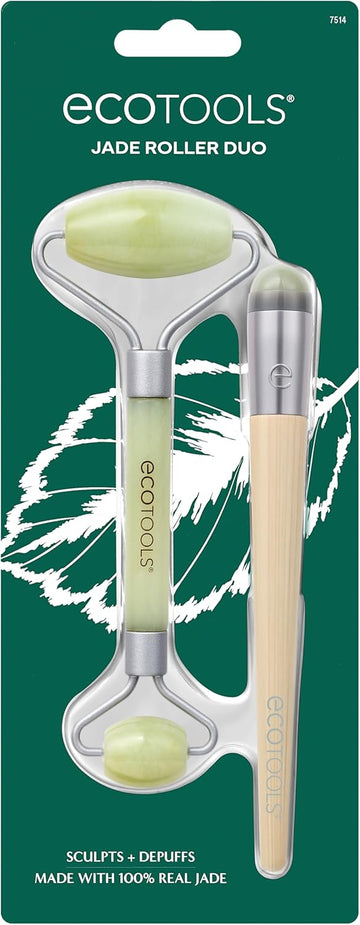 Ecotools Beauty Skin Care Tool Jade Facial Roller And Eye Roller Duo, Face Roller And Massager, Skincare And Sculpting Tool, Reduces Under Eye Puffiness And Dark Circles, 2 Piece Set
