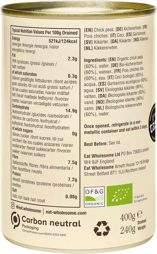 Eat Wholesome Organic Chick Peas 400G (Pack Of 12)