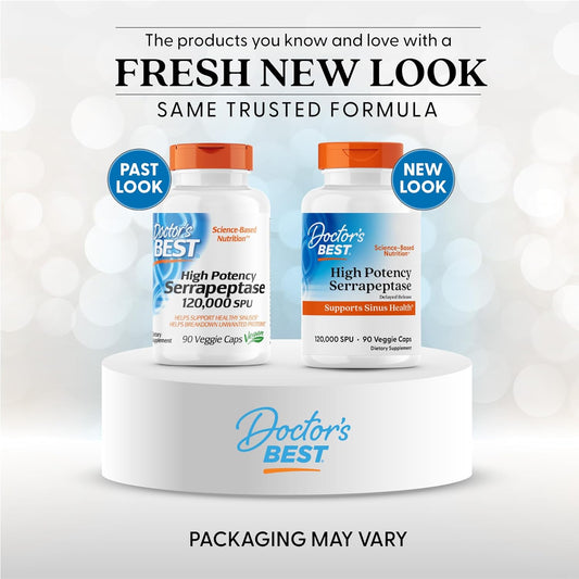 Doctors Best High Potency Serrapeptase, Supports Sinus Health 120,000 Spu, Non-Gmo, Vegan 90 Veggie Caps