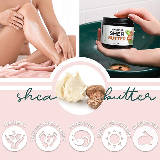Premium Nature Organic Shea Butter - Pure & Raw Virgin Unrefined Body Butter - Dry Skin Care, Scar & Stretch Mark Cream, 16 Oz