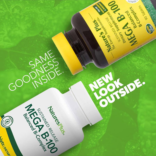 Naturesplus Mega B-100 Complex - 90 Sustained Release Vegetarian Tablets - Energy & Brain Booster - Gluten Free - 90 Servings