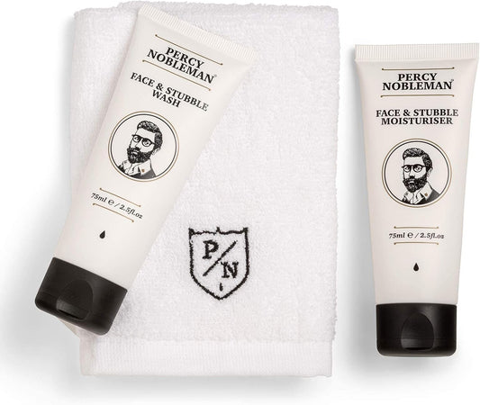 Percy Nobleman - Face & Stubble Care Kit By Percy Nobleman, A Men'S Gift Set For Skin Care. Moisturiser, Wash And Face Towel Kit