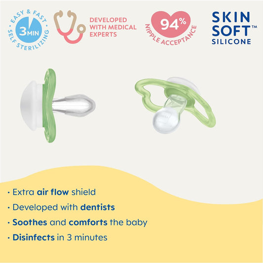 Mam Air Matte Pacifiers For Sensitive Skin, 6+ Months, Best Pacifier For Breastfed Babies, Girl, 6–16 Months, 4 Count
