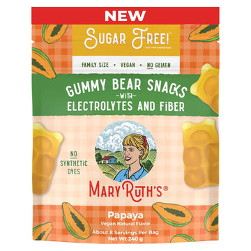 Maryruth Organics Sugar Free Gummy Bears Snacks | Delicious Gummies Made With Organic Ingredients | Natural Papaya Fruit Flavor Gummy Candy | Vegan | Gluten Free | Non-Gmo | 240G Family Size