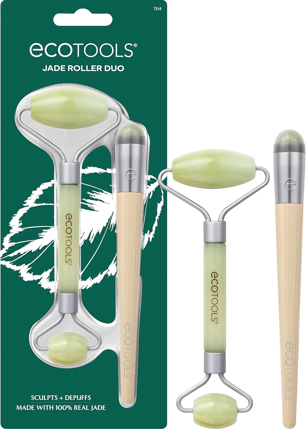 Ecotools Beauty Skin Care Tool Jade Facial Roller And Eye Roller Duo, Face Roller And Massager, Skincare And Sculpting Tool, Reduces Under Eye Puffiness And Dark Circles, 2 Piece Set