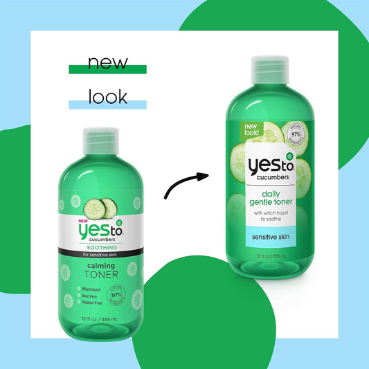 Yes To Cucumbers, Soothing + Calming Toner 12 Fl Oz, Sensitive Skin, Balance Tone, Hydrate, Nourish & Calm Skin Witch Hazel + Aloe Vera, Vegan, 97% Natural