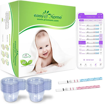 Easy@Home Ovulation & Pregnancy Test Strips Kit: 40 Ovulation Strips And 10 Pregnancy Tests Accurate Fertility Tracker Opk - Powered By Premom Ovulation App | 40Lh + 10Hcg + 50 Urine Cups